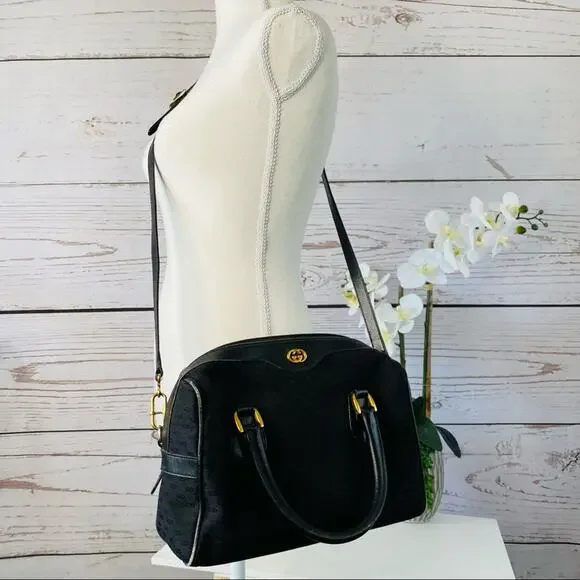 Gucci Black GG Supreme Canvas Boston Satchel with Crossbody Strap Authentic - Picture 3 of 15